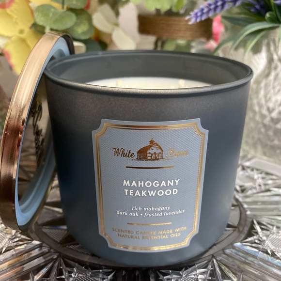 🆕🩶 WHITE BARN BATH & BODY WORKS “MAHOGANY TEAKWOOD” 3-WICK CANDLE. BRAND NEW! - Picture 2 of 9